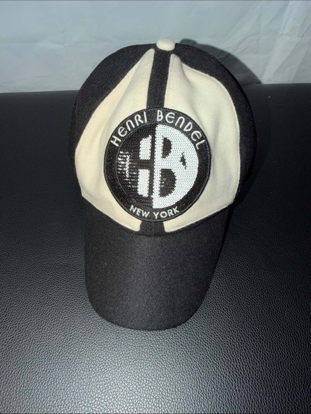 henri bendel Black and Cream Panel Logo Baseball Cap